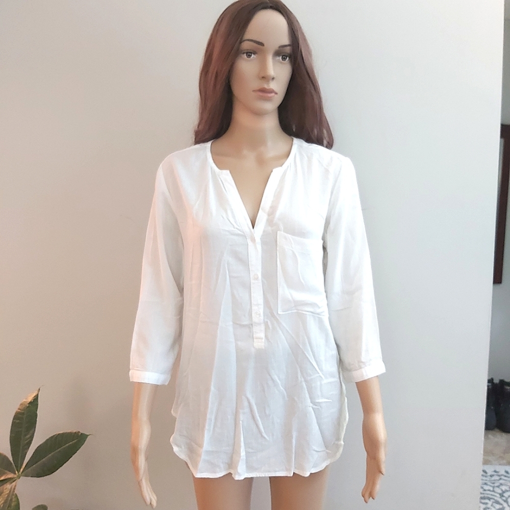 anthropologie Cloth & Stone women's white tunic blouse top oversized lon…
